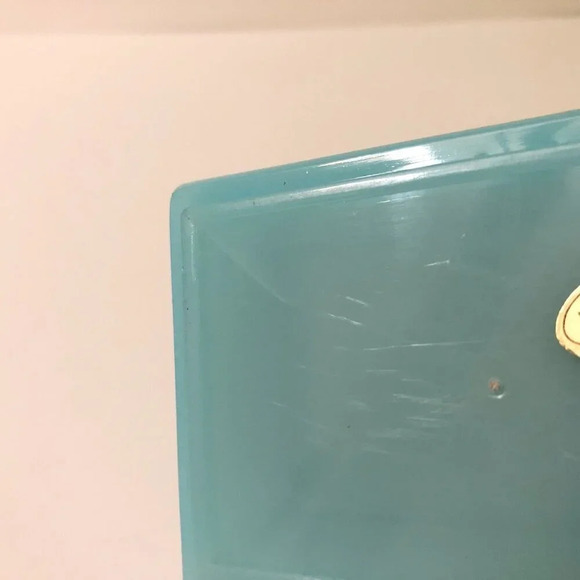 Vintage Trinket Box  Blue Plastic Hong Kong Hinged Floral Case Flaws - Picture 9 of 16